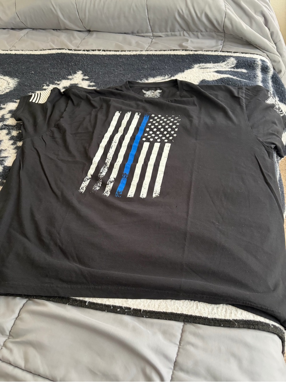 Men's Black Short-Sleeve Tee with Thin Blue Line Flag